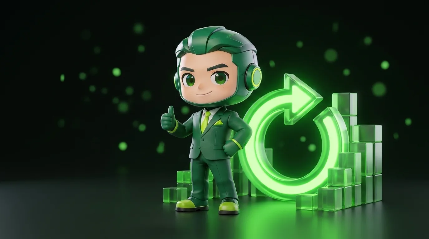 Fewpips mascot giving a thumbs up next to a glowing reset arrow
